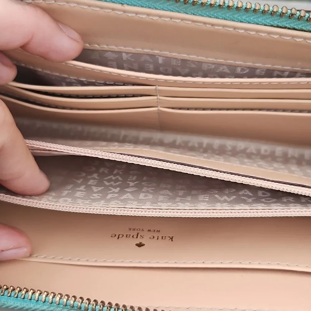Kate Spade Blue Leather Zip Around Wallet Wristlet